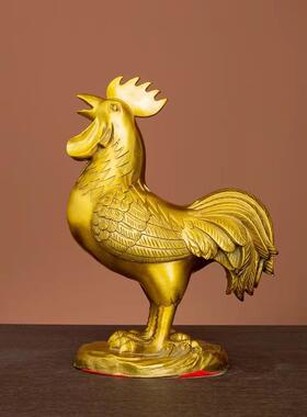 黄铜金鸡摆件办公室公鸡宝鸡桌面大公鸡生肖家居客厅工艺品