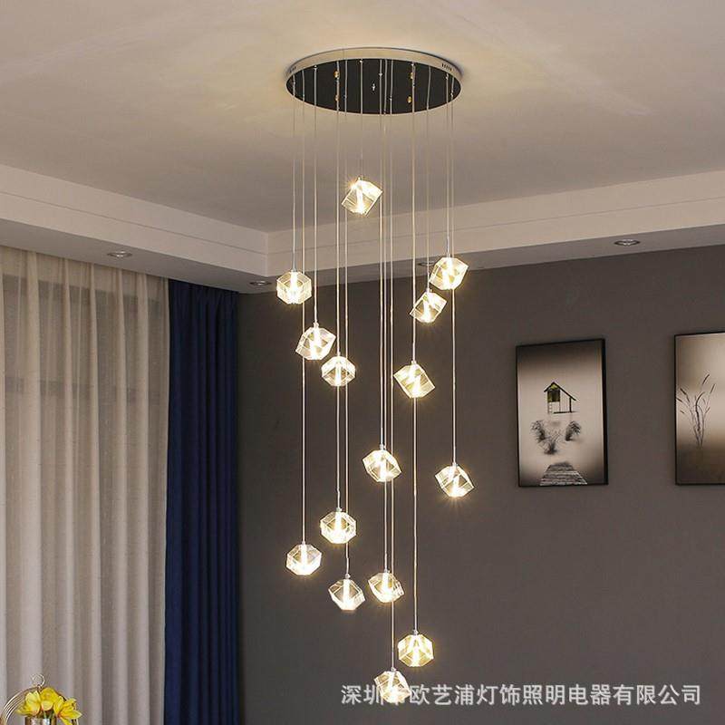 楼梯间吊灯隔楼别墅公寓复式跃层loft现代简约挑空客厅水晶长吊灯