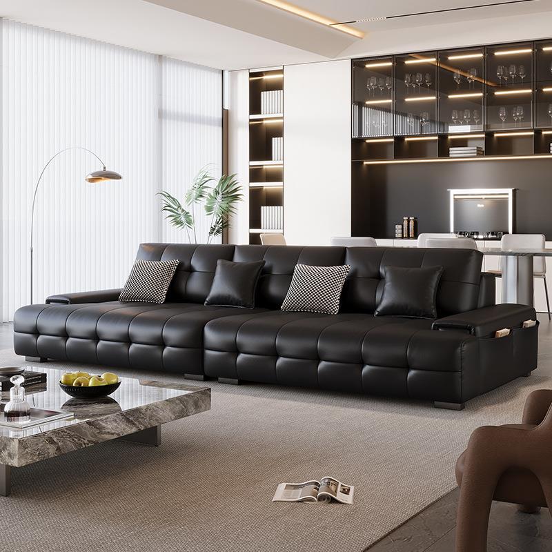 意式极简钢琴键实木真皮沙发现代简约大户型客厅三四人位直排沙发