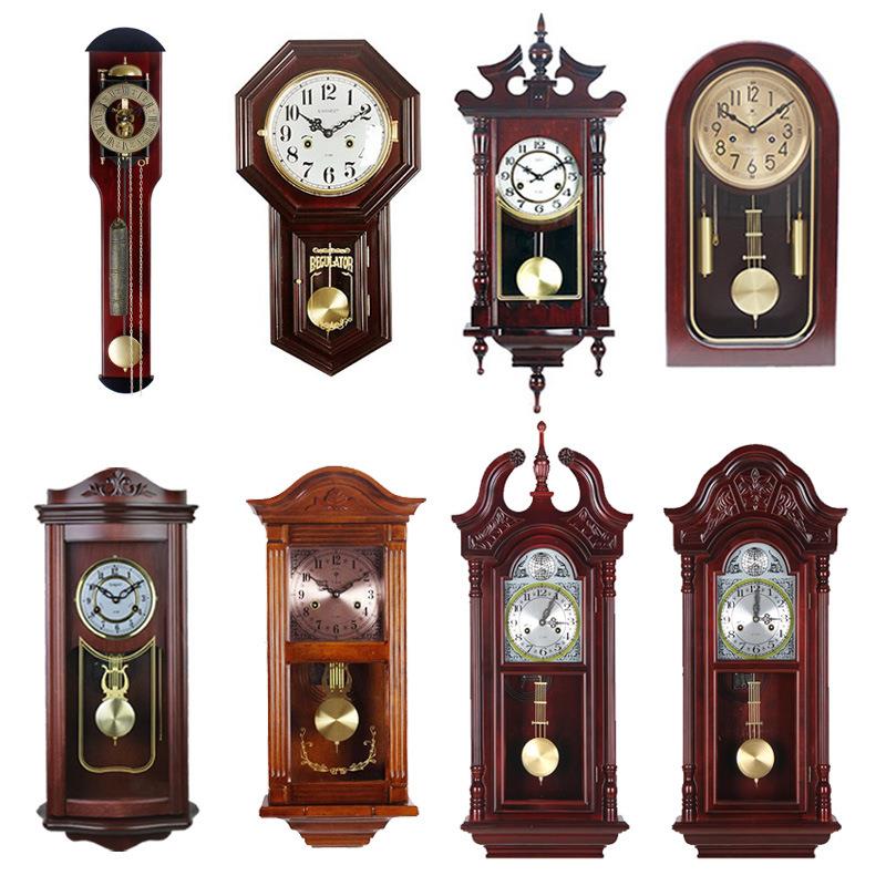 新中式仿古挂钟客厅高级感风水实木机械座钟止报北极星铜机芯摆钟
