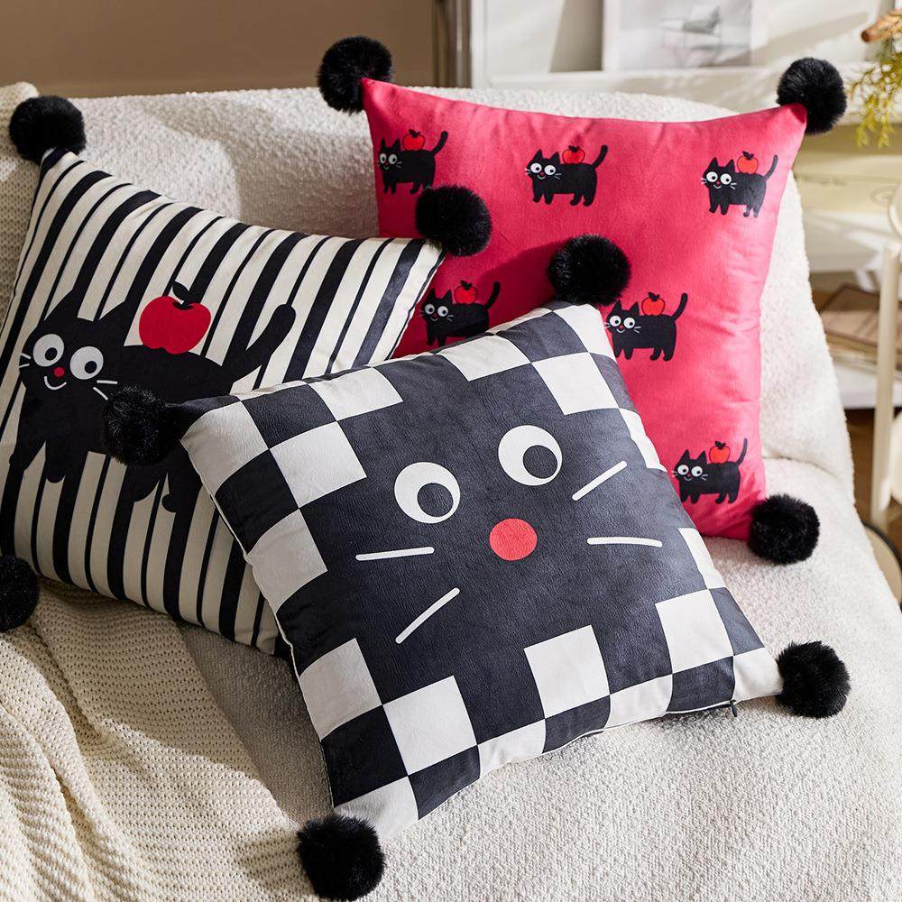 荷兰绒抱枕套ins可爱卡通猫猫沙发抱枕车载靠枕腰枕床头午睡靠垫