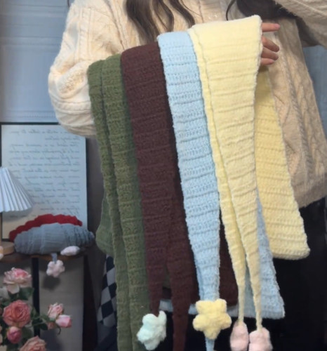 新款手工礼物钩针慕斯糯米线可爱可颂围巾针织diy材料包星星围脖