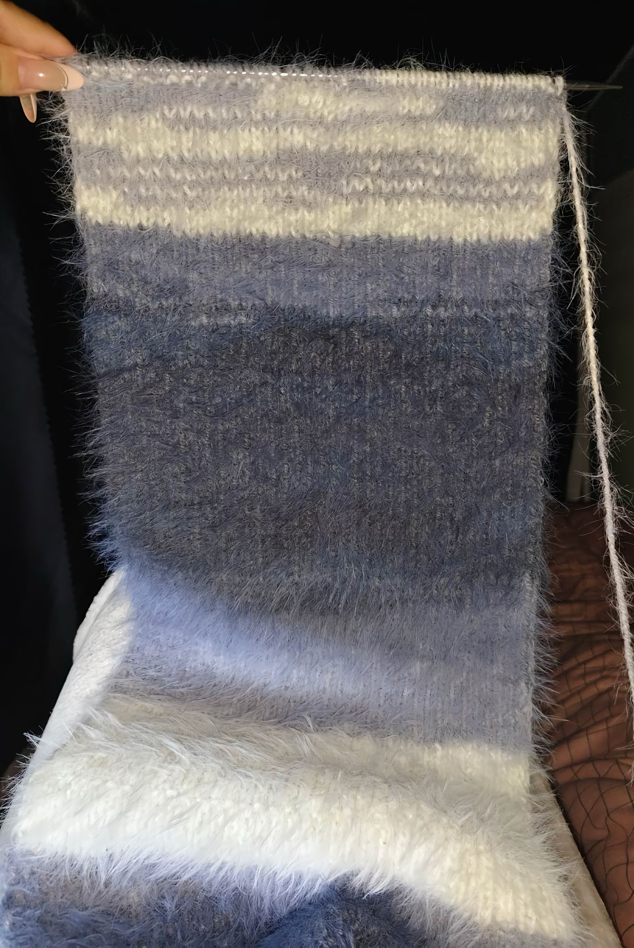 秋冬款保暖围巾手工编织diy材料包长毛渐变毛线墨染山水送男友