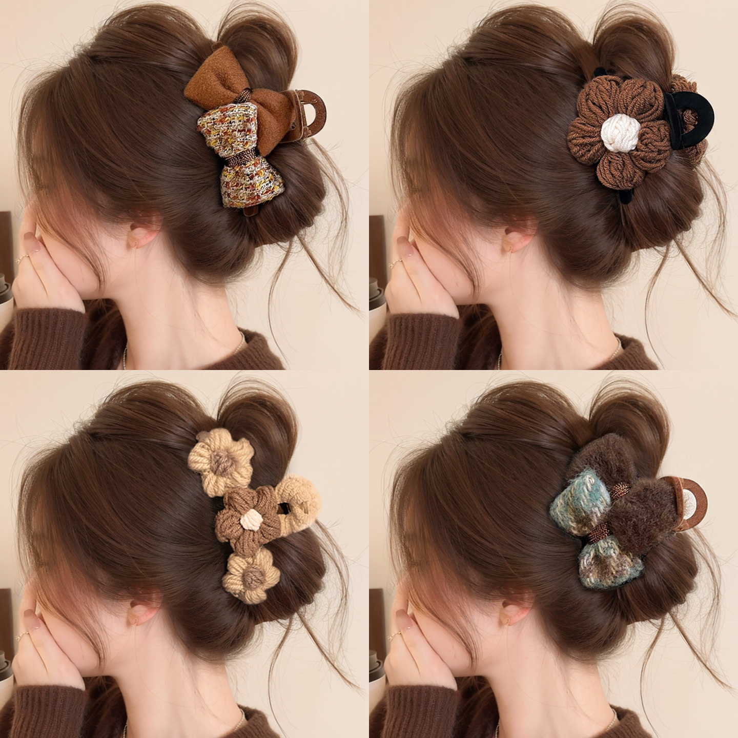 秋冬毛线抓夹女发量少盘发鲨鱼夹