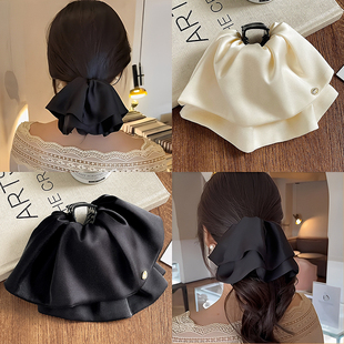 韩版缎面裙摆抓夹女2025新款高端发夹后脑勺鲨鱼夹显发量夹子头饰