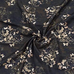 新中式黑金仿香云纱国风蝴蝶人棉印花布料春夏女装旗袍马面裙爆款