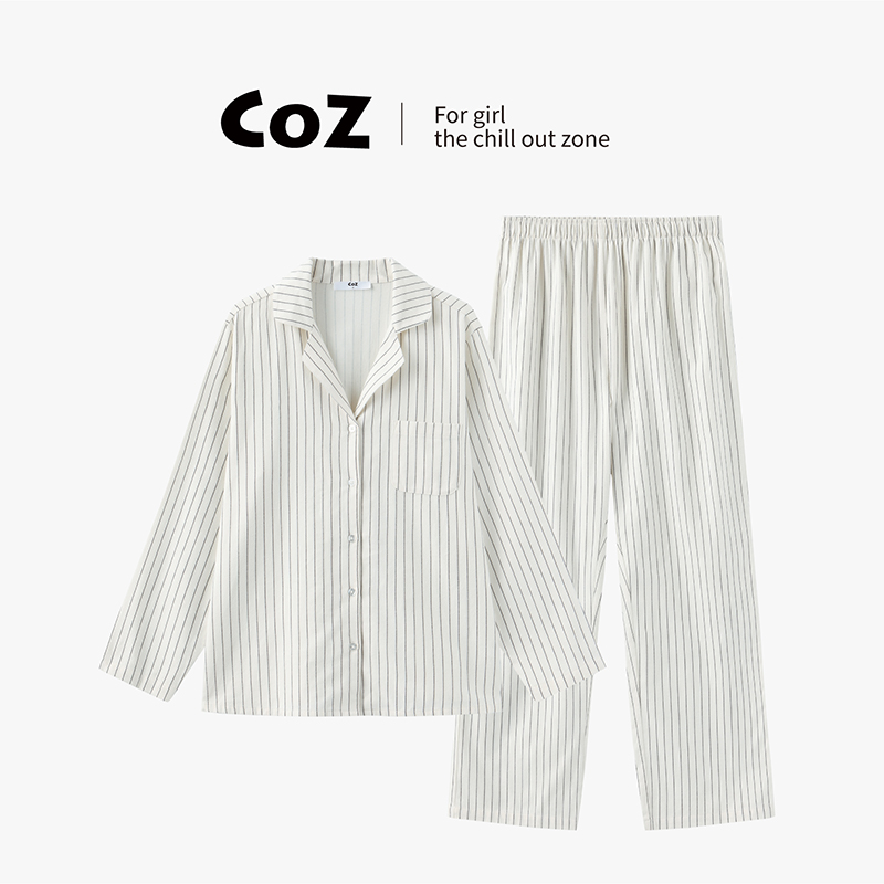 COZ法兰绒简约条纹家居服