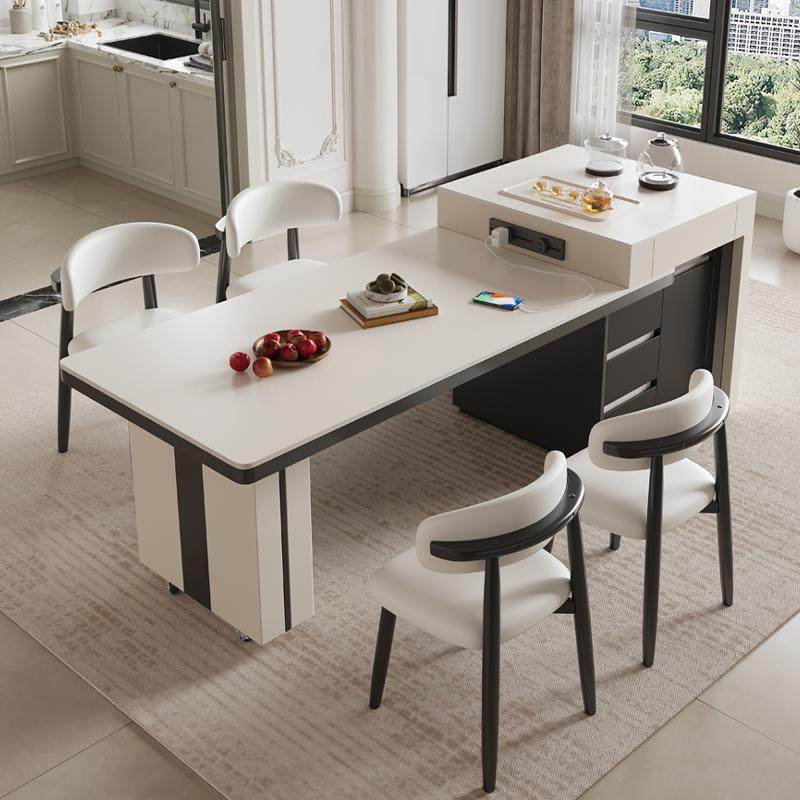 实木岛台餐桌椅一体2025新款家用现代高级感可伸缩长方形吃饭桌子