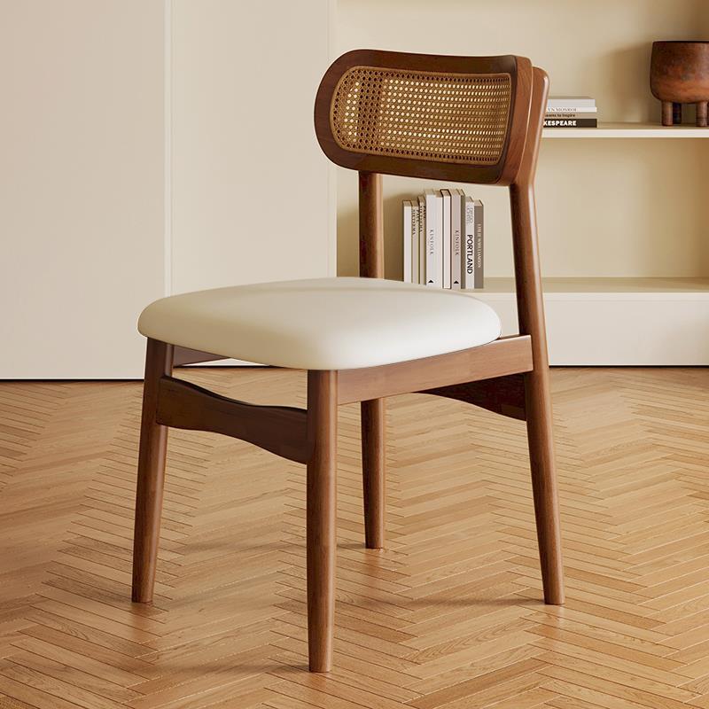 实木餐椅家用藤编椅子高级靠抱婴袋软包法式餐椅藤椅餐桌椅饭店民