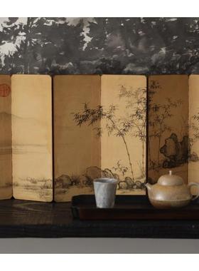 画 画屏艺术中式国画 画装饰品小屏风茶室会所文玩桌面摆件山水竹