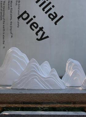 室内白假山干景观入口园林景观商场橱窗切片山形雪波石微景观装饰