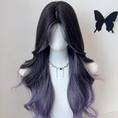 中分新款 假发女全头套 紫色燕尾蝶 氛围感渐变色长卷发假发套