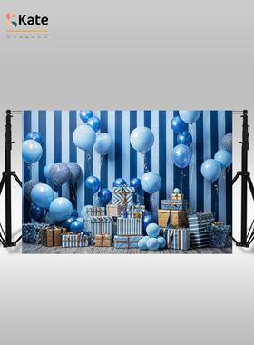 Kate摄影背景布蓝色条纹气球儿童写真家庭摄影生日场景布置背景墙