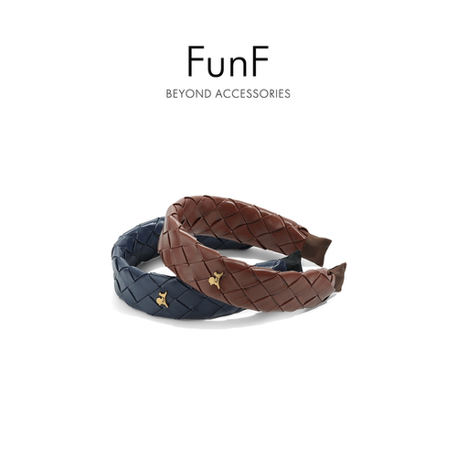 FunF/乐纷绮 林yun明星同款编织皮发箍百搭宽边手工头箍 交错宣言