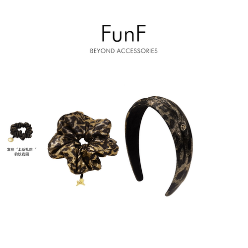 FunF/乐纷绮 轻奢小众复古发箍 感性豹纹系列都市头发饰 流光金豹