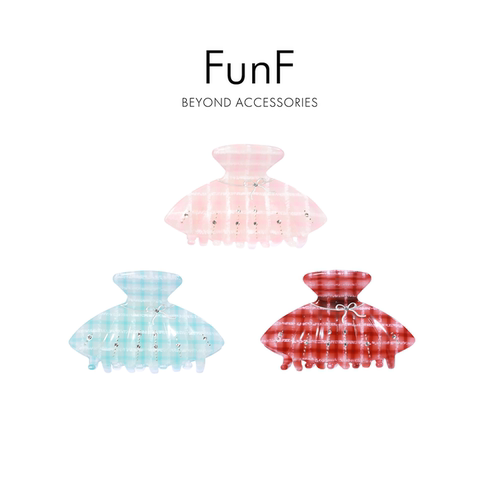 FunF/乐纷绮 小裙子格纹醋酸抓夹气质百搭镶钻高级感发夹鲨鱼夹