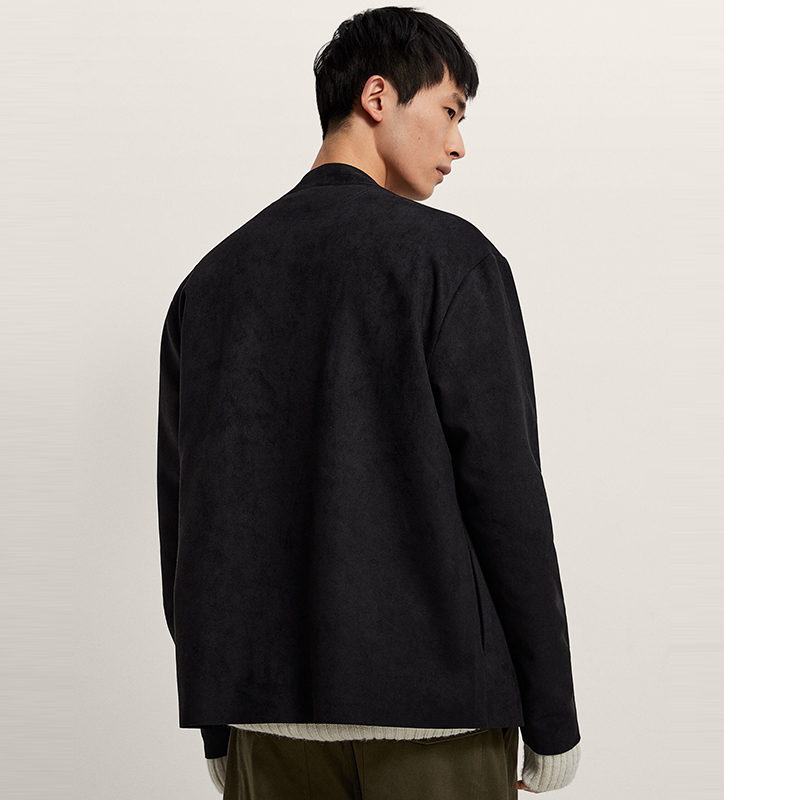 柜399!秋冬男装仿鹿皮休闲西装绒面简约无领西服外套男 3548/700