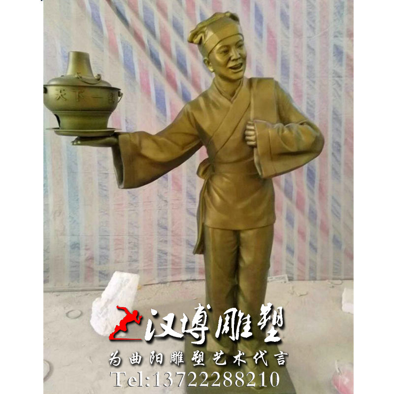 古代迎宾人物雕塑玻璃纤维仿铜雕塑城市商业街火锅店铺门口装饰雕