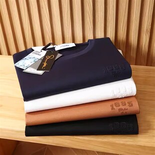 高端奢品 高支液氨丝光匹马棉舒适亲肤透气夏季男士圆领短袖T恤衫