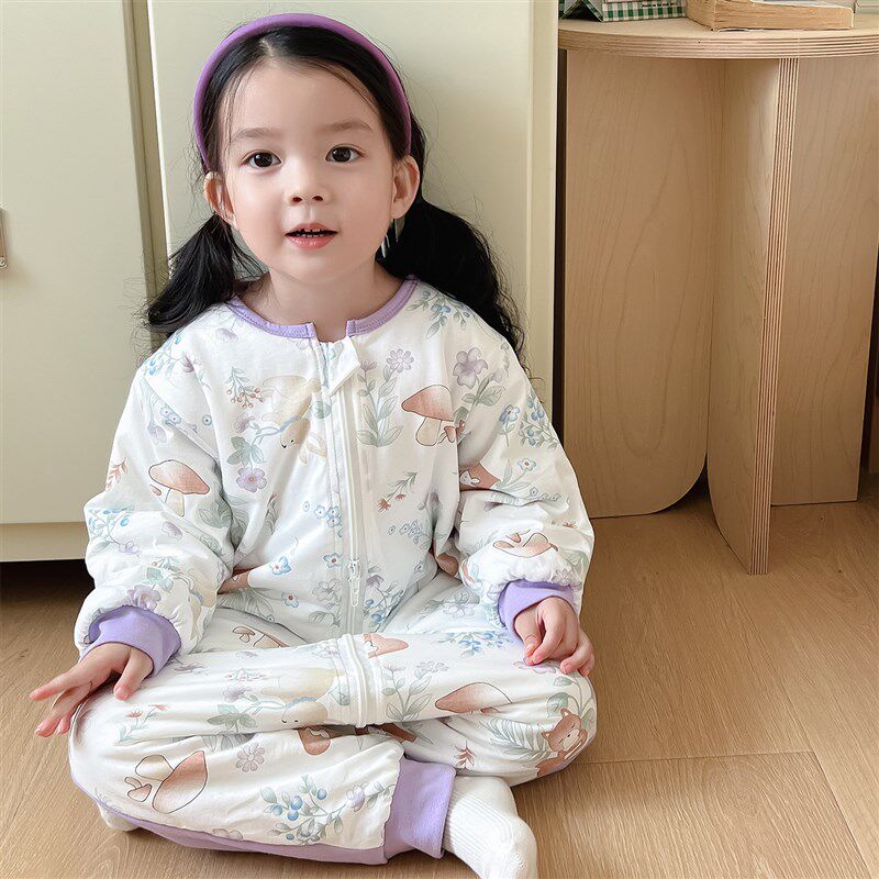 睡袋宝宝冬季纯棉加厚儿童防踢被婴儿夹棉保暖连体睡衣防寒秋冬款