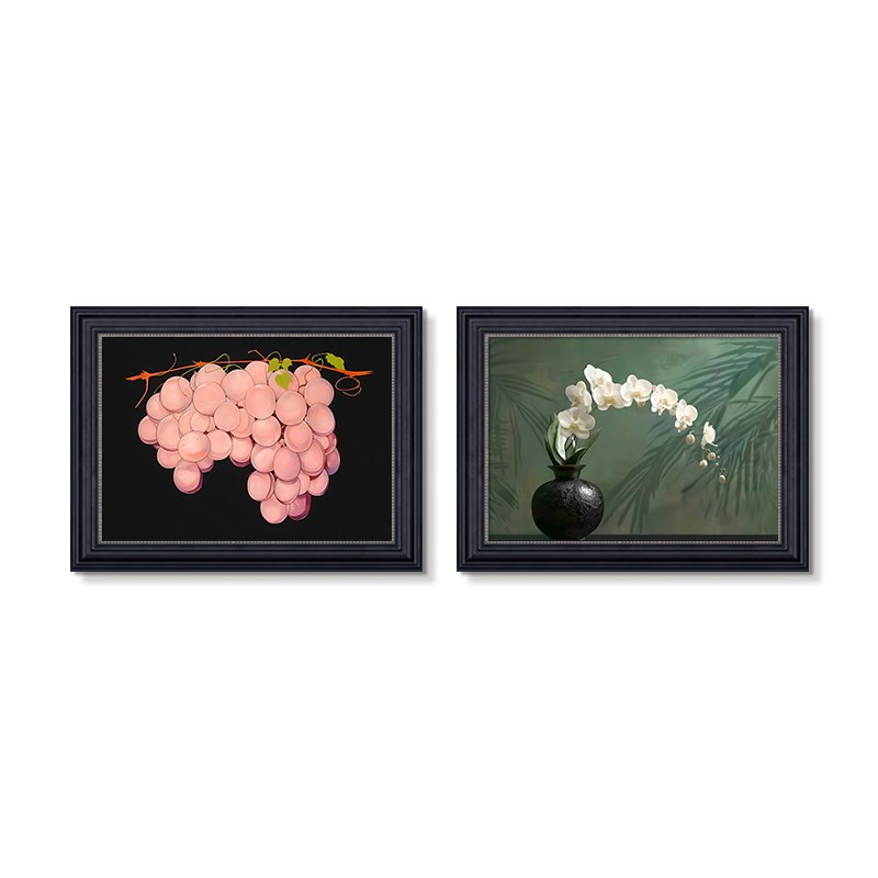 蝴蝶兰中古风餐厅装饰画饭厅花卉水果挂画美式卧室法式复古墙壁画图片
