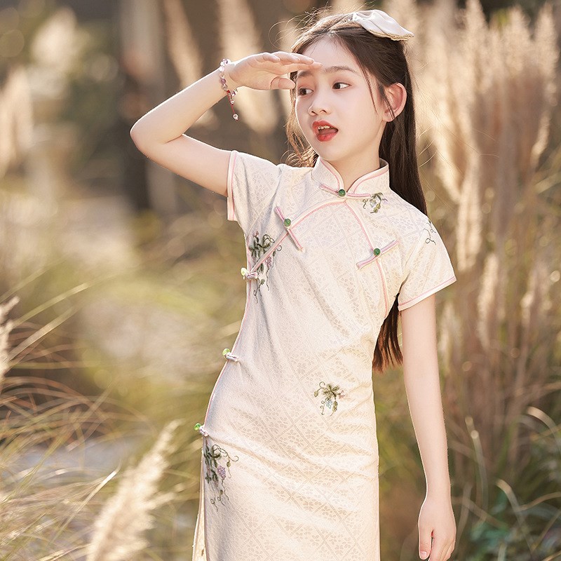 儿童旗袍2024新款夏季中国风女童改良中式礼服连衣裙小女孩洋气薄