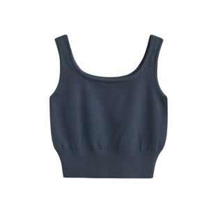 收腰U领无袖 拾野森 复古短款 新款 针织背心女内搭打底吊带背心 夏装