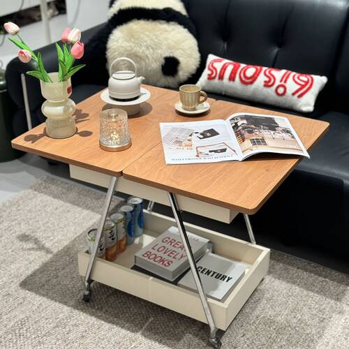 实木茶几中古可移动折叠茶几客厅家用角几新款小户型推车沙发边几