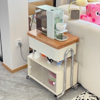 小户型实木可移动中古风沙发边几边桌置物架茶几客厅新款小推车