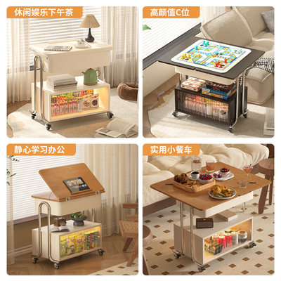 威展中古阳台可移动实木茶几桌客厅家餐桌两用小户型折叠沙发边几