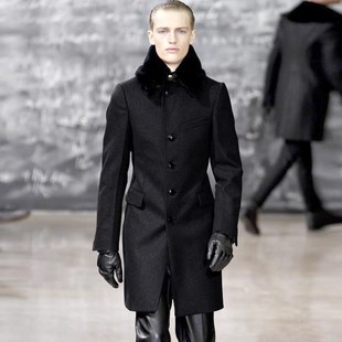 2024秋冬新款男士羊毛呢大衣商务修身毛领外套高级感加厚呢子风衣