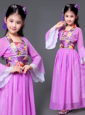 儿童古装女唐朝汉服公主拖尾贵妃宫廷古代衣服仙女古筝演出服装
