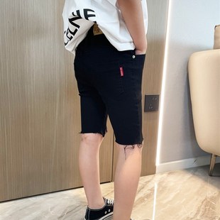 女童牛仔黑色小脚紧身短裤2024夏季新款宝宝建议百搭瘦版五分裤子