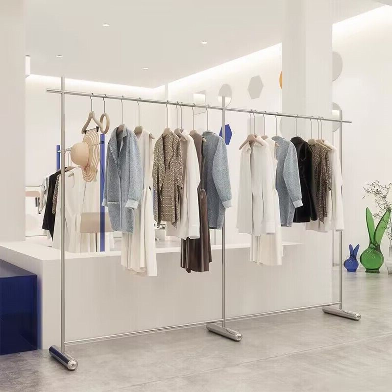 服装店展示架落地式不锈钢陈列架中岛网红侧挂衣架简约时尚挂衣杆