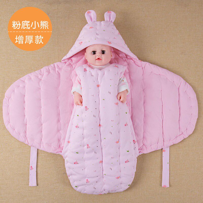 纯手工棉花蝴蝶包被新生儿秋冬加厚纯棉抱被子襁褓婴儿防惊跳睡袋