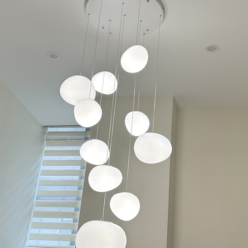 复式楼大吊灯客厅别墅挑高楼梯长吊灯loft简约奶油风创意鹅卵石灯