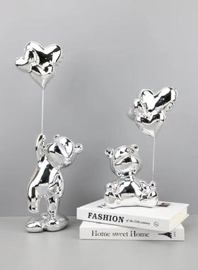 现代简约网红电镀气球爱心熊摆件玄关客厅样板间电视柜家居装饰品