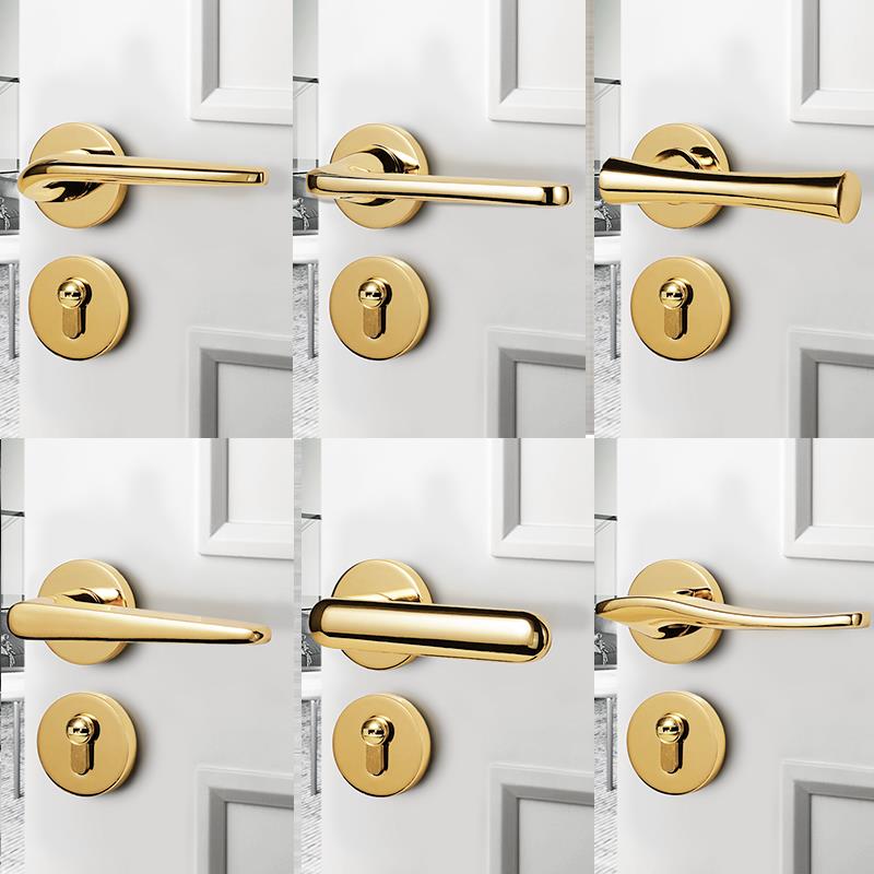 室内亮金铜拉丝色轻奢分体套装简约卧室磁吸静音房门现代木门锁