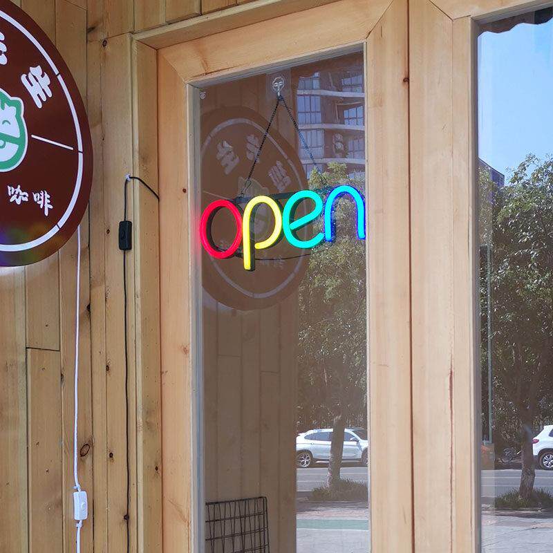 时尚简约高亮混色创意营业发光牌 LED悬挂装饰字母OPEN灯霓虹装饰