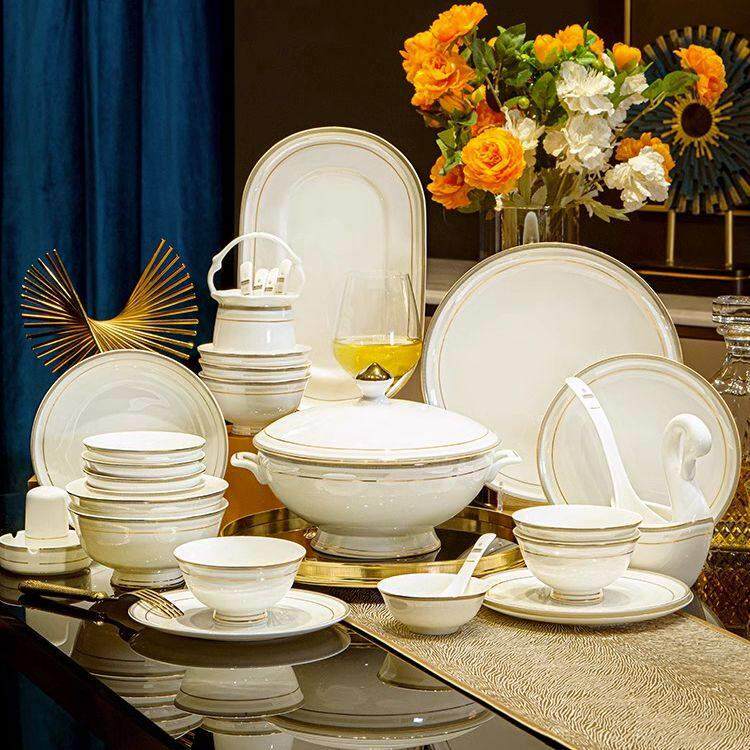 2024新款碗碟套装家用轻奢高级感景德镇陶瓷骨瓷餐具套装乔迁送礼