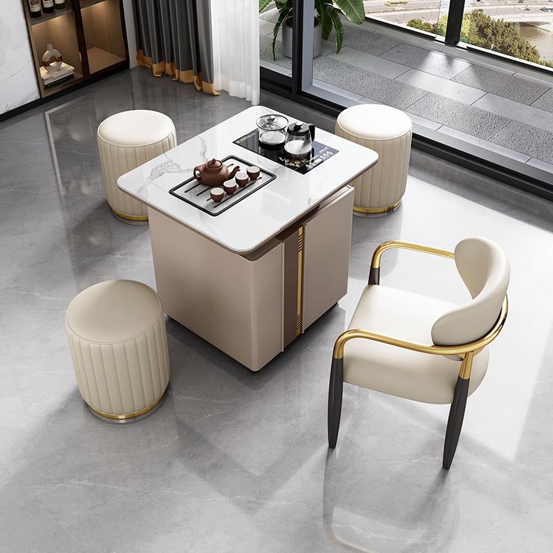 岩板茶桌轻奢客厅家用可移动多功能方形茶台现代小型茶车阳台茶几