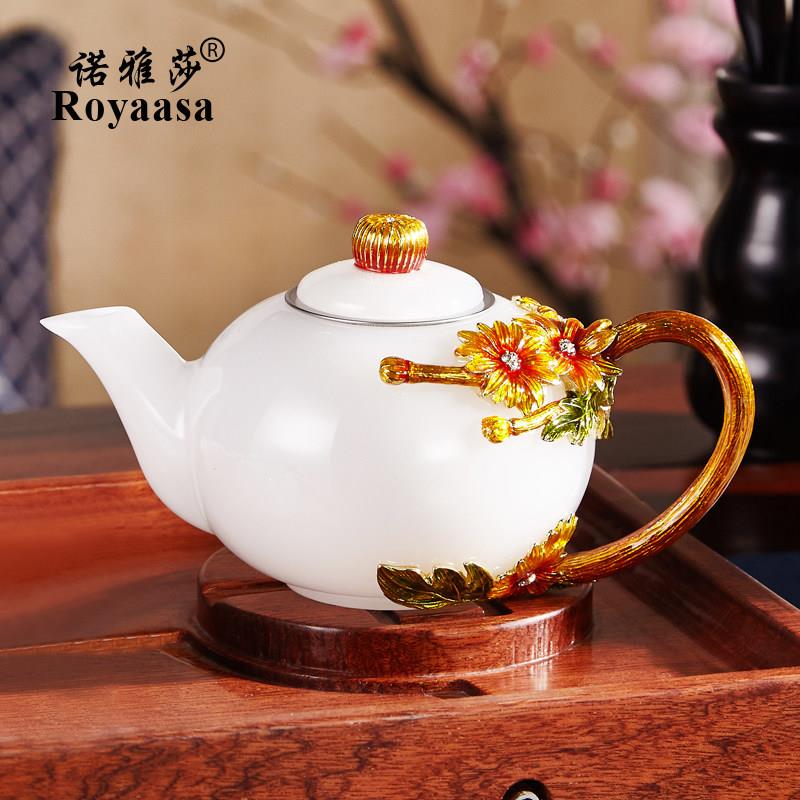 诺雅莎精品玉瓷茶具套组茶壶珐瑯彩功夫茶具高档礼品白玉石杯陶瓷