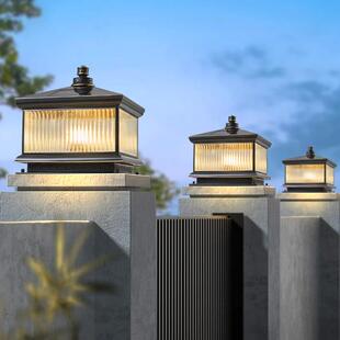 欧式全铜太阳能两用柱头灯户外防水接电款别墅围墙大门柱子庭院灯