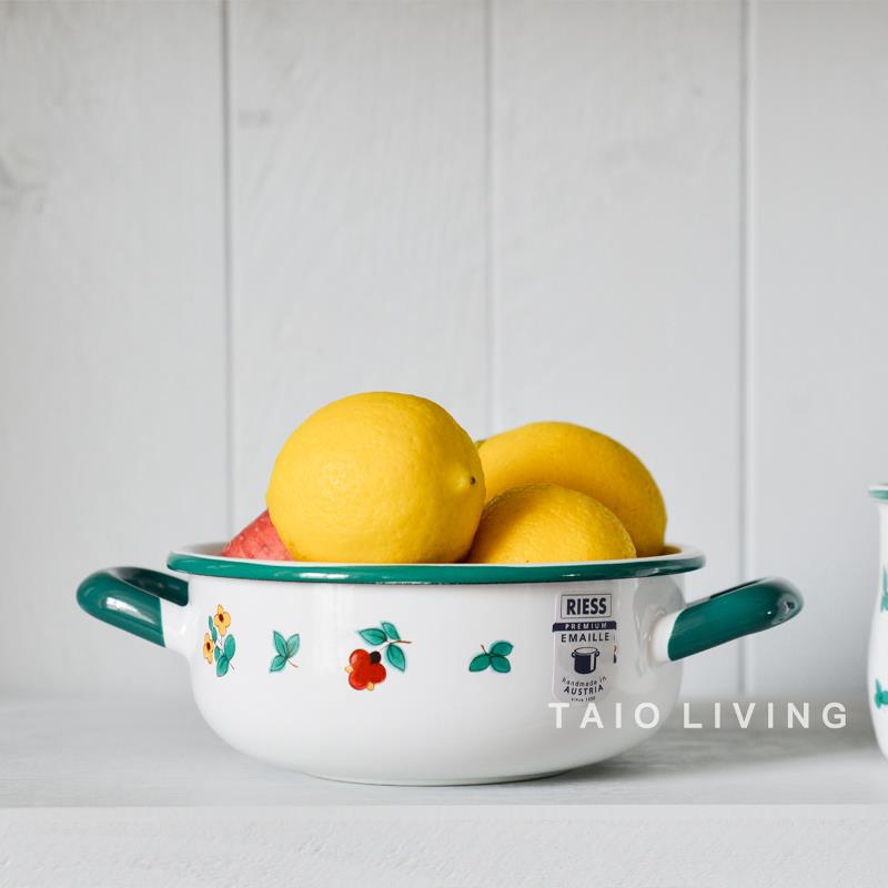 奥地利制Riess欧式田园复古碎花双耳锅 搪瓷马克咖啡杯烤箱烤盘