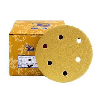 MS猛士砂纸片植绒砂纸5寸6孔干磨黄砂纸打磨砂纸汽车拉绒片砂纸皮