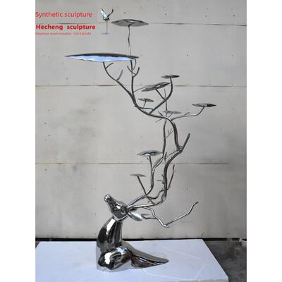 售楼部户外不锈钢大型梅花鹿创意雕塑摆件金属抽象装饰福鹿艺术品