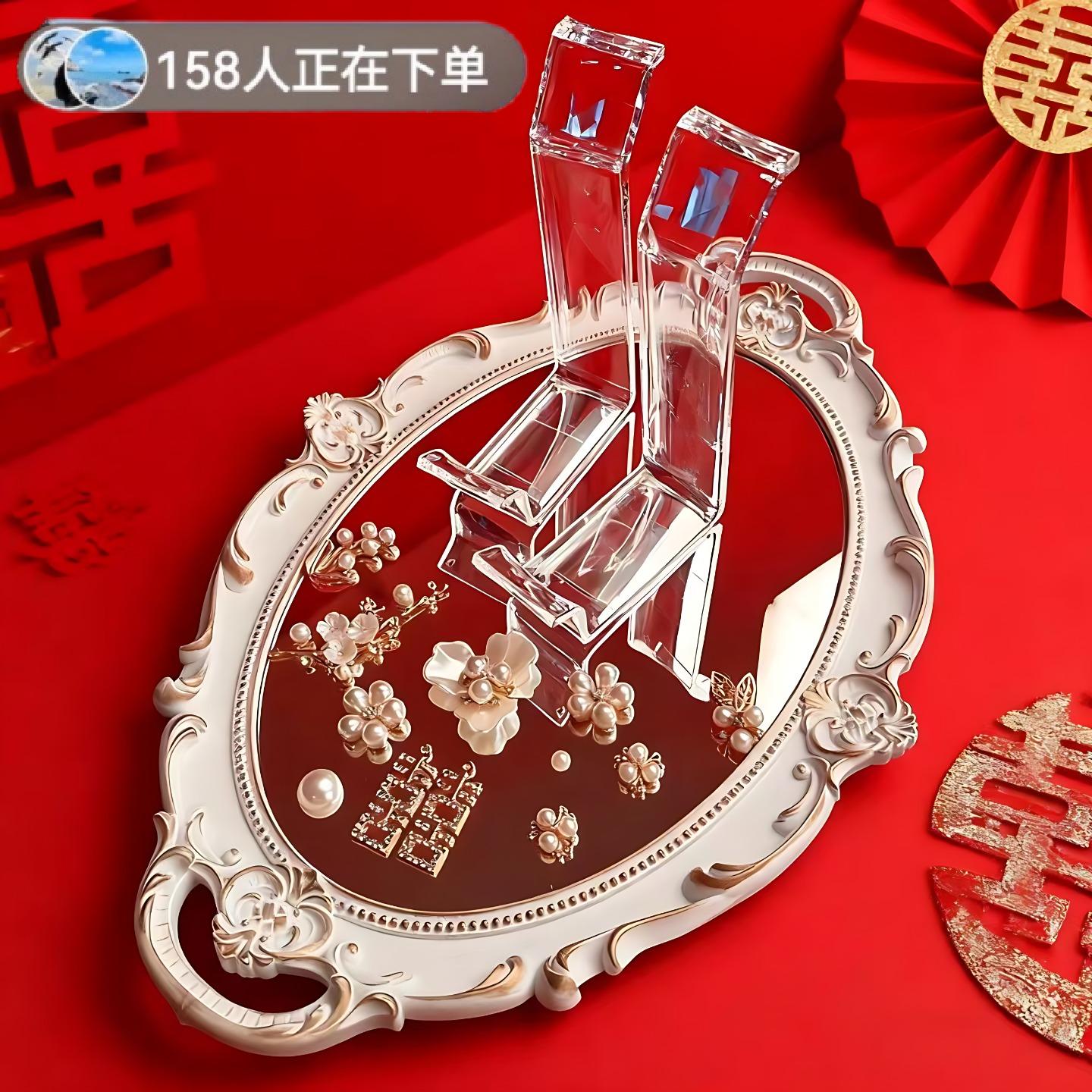 婚鞋展示架婚鞋托盘diy高级藏婚鞋盒子镜面盘鞋子展示高级婚鞋盒