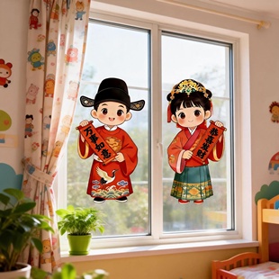 2026汉服年画娃娃马年新款金童玉女门贴新年装饰农村老式春节自粘
