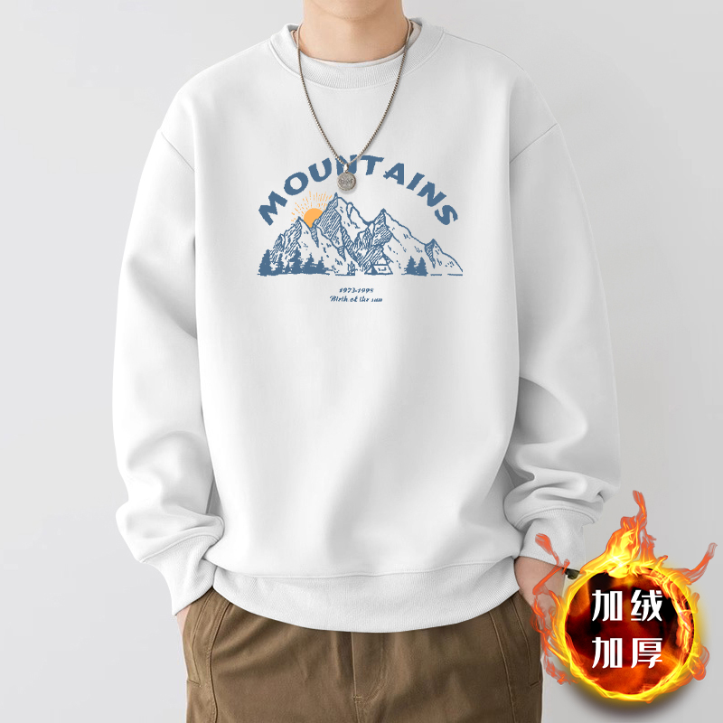 简木迹美式重磅圆领加绒加厚卫衣