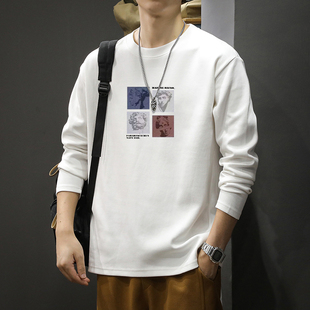 潮牌宽松休闲打底衫 T恤男新款 体恤上衣 260克纯棉长袖 简木迹秋冬季